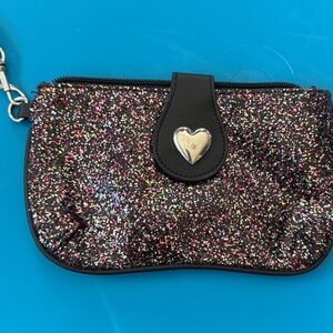 Candies Glittery Black Clutch with Heart Accent